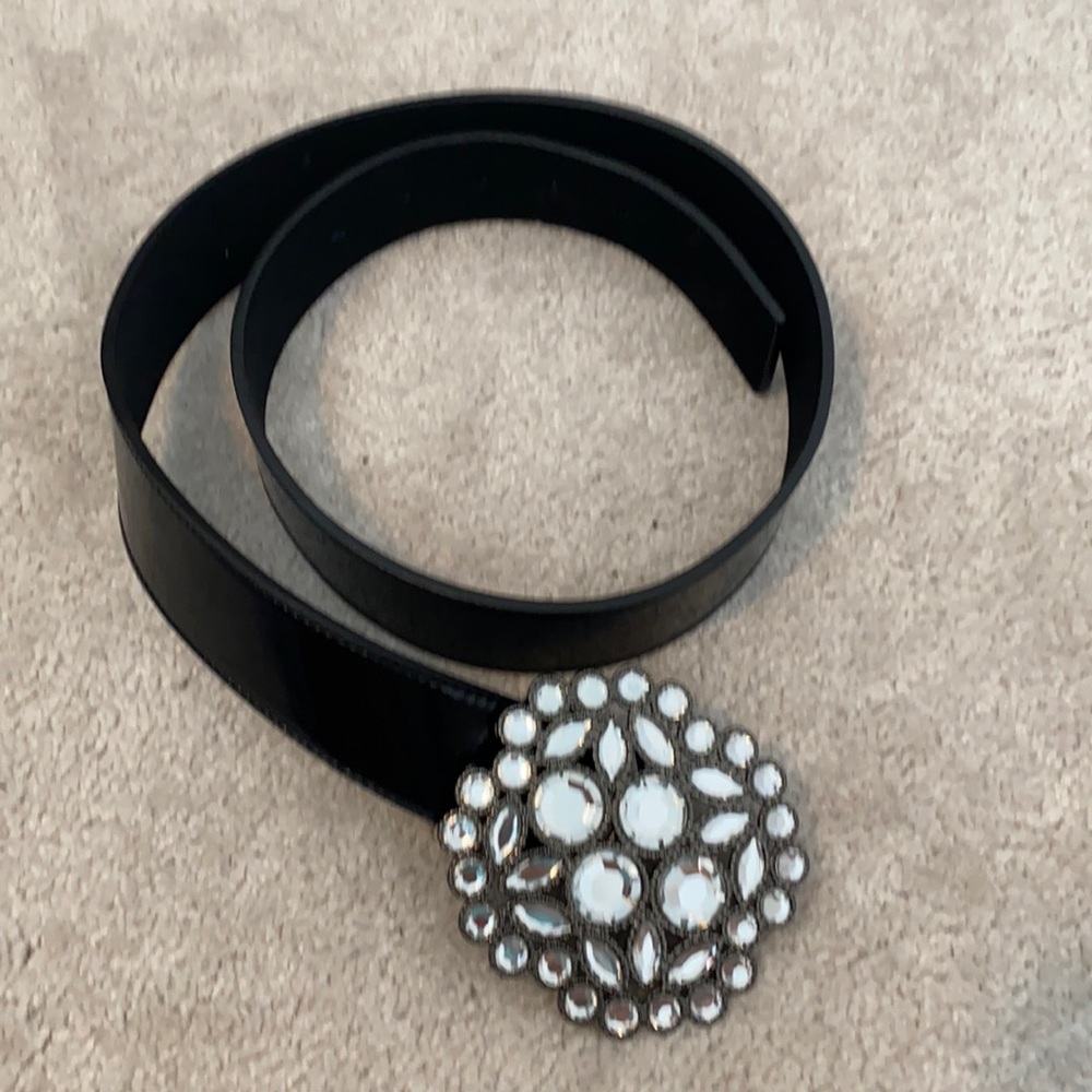 NWT NY&Co M black patent belt w/rhinestone buckle
